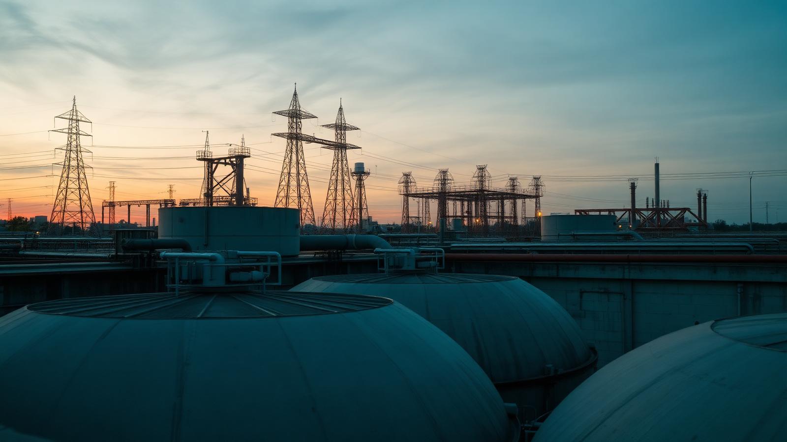 Industrial water infrastructure at dusk